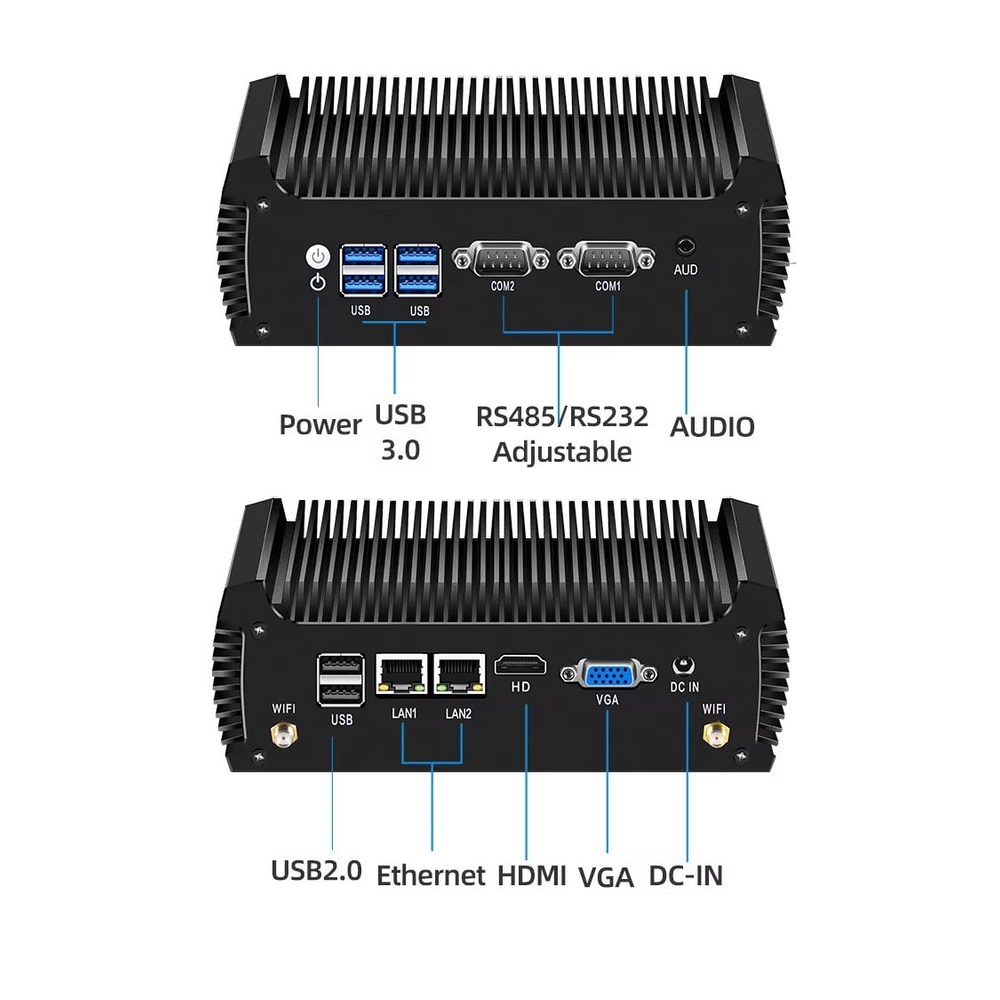 XCY Fanless Industrial Mini PC Intel Core I74500U Dual LAN Dual RS232 WiFi Windows Linux 7