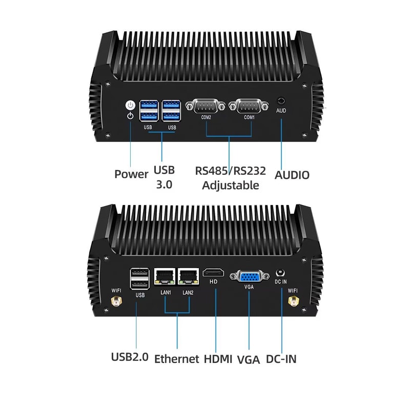 XCY Fanless Industrial Mini PC Intel Core I74500U Dual LAN Dual RS232 WiFi Windows Linux 7