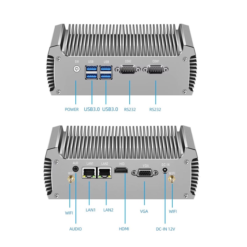 XCY Fanless Industrial Mini PC Intel Core I74500U Dual LAN Dual RS232 WiFi Windows Linux 10