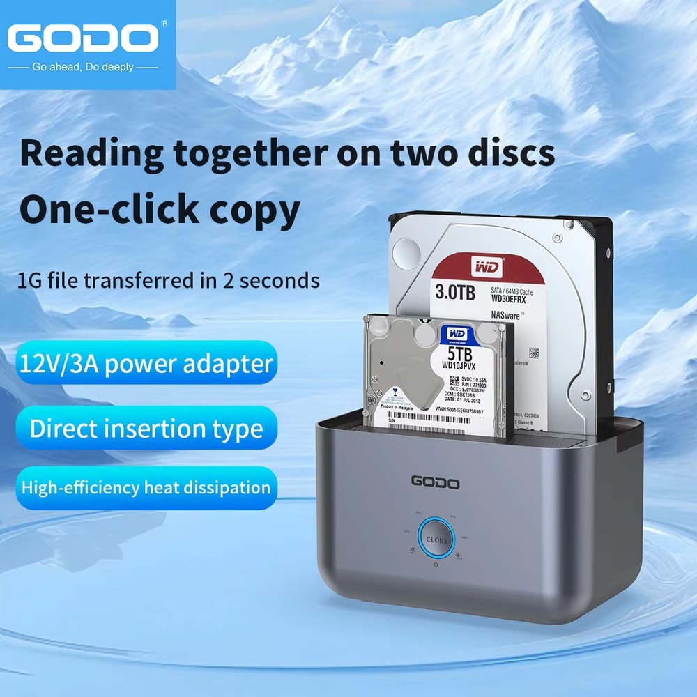 GODO SATA To USB 30 Hard Drive Docking Station For 25 35in HDD SSD With 12V3A Power Adapter 9
