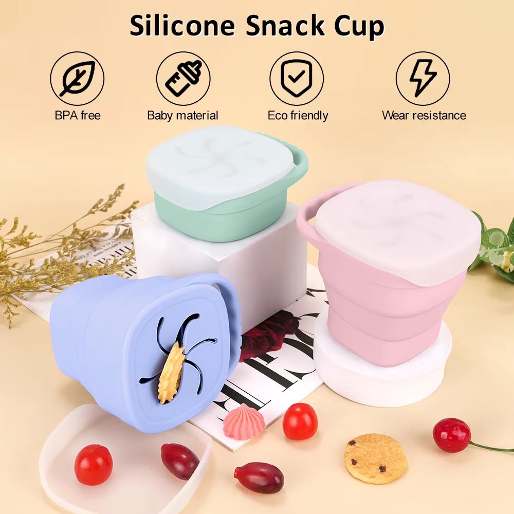 TYRY HU 4 Fl Oz Collapsible Silicone Toddler Snack Cups With Lids BPA Free Portable Food Storage 1