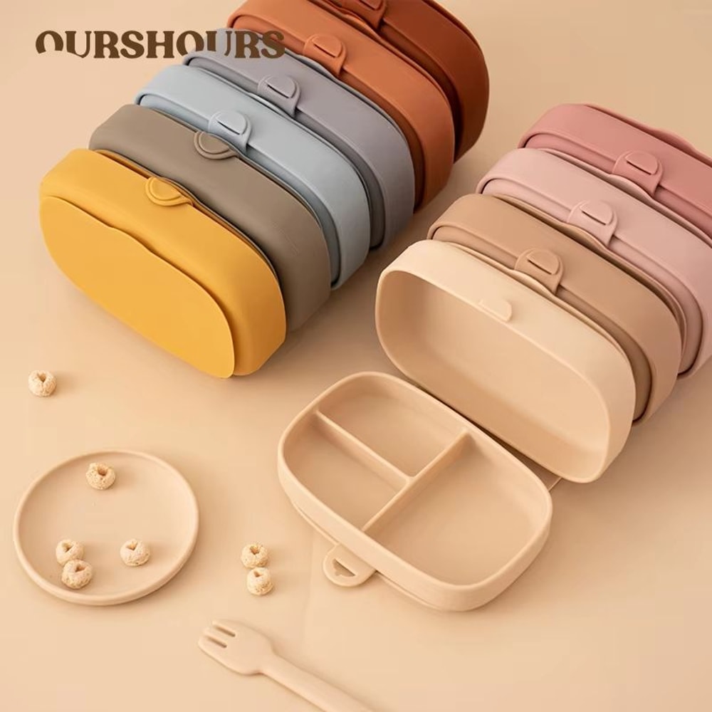 Foldable Silicone Lunch Box Leak Proof Toddler Food Container BPA Free Portable Bento With Lid 0
