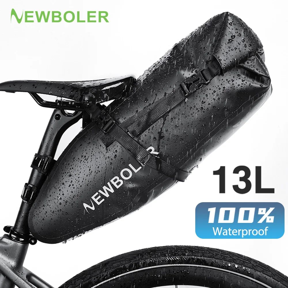 NEWBOLER 13L Waterproof Bike Saddle Bag Large Capacity Foldable Tail Luggage Pack 0