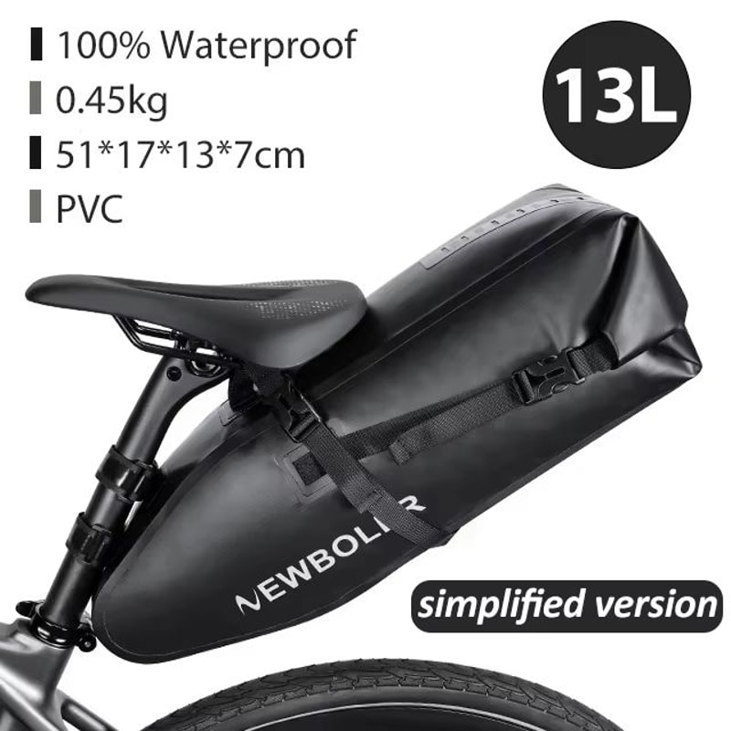 NEWBOLER 13L Waterproof Bike Saddle Bag Large Capacity Foldable Tail Luggage Pack 6