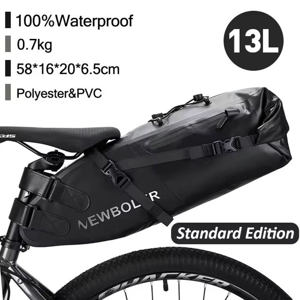 NEWBOLER 13L Waterproof Bike Saddle Bag Large Capacity Foldable Tail Luggage Pack 7