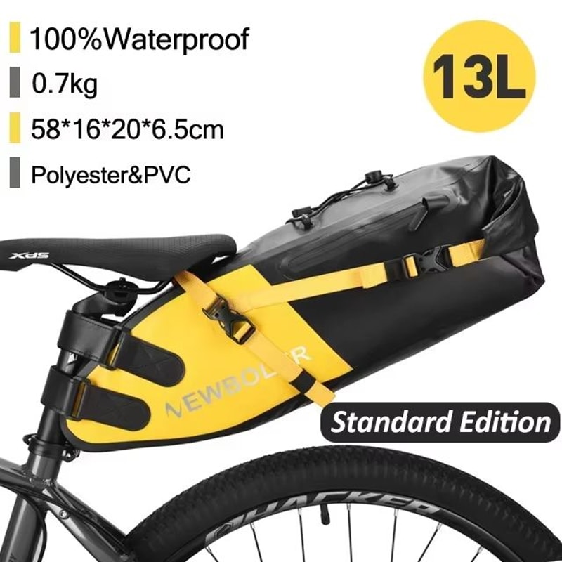 NEWBOLER 13L Waterproof Bike Saddle Bag Large Capacity Foldable Tail Luggage Pack 8