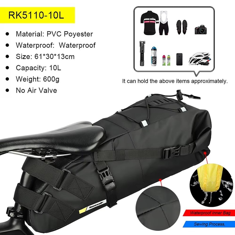 Rhinowalk Waterproof Bike Saddle Bag Reflective Foldable Rear Trunk 264gal 343gal 6