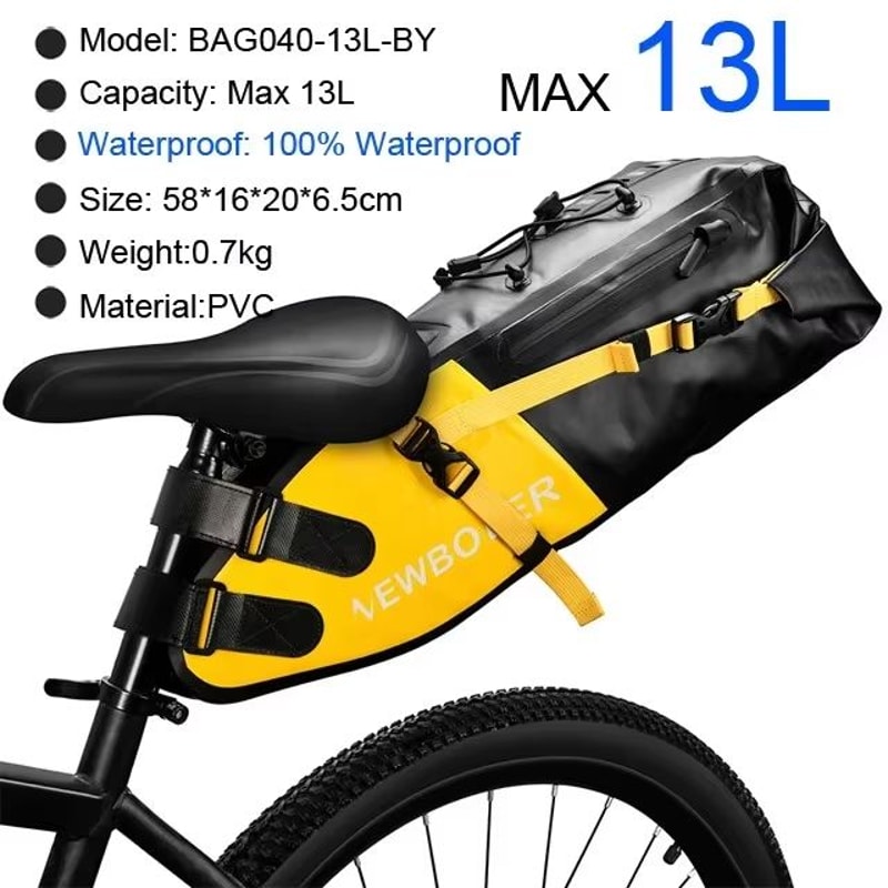 NEWBOLER 613L Waterproof Bike Saddle Bag Foldable Rear Seat Pack For MTB Road Bikepacking 9