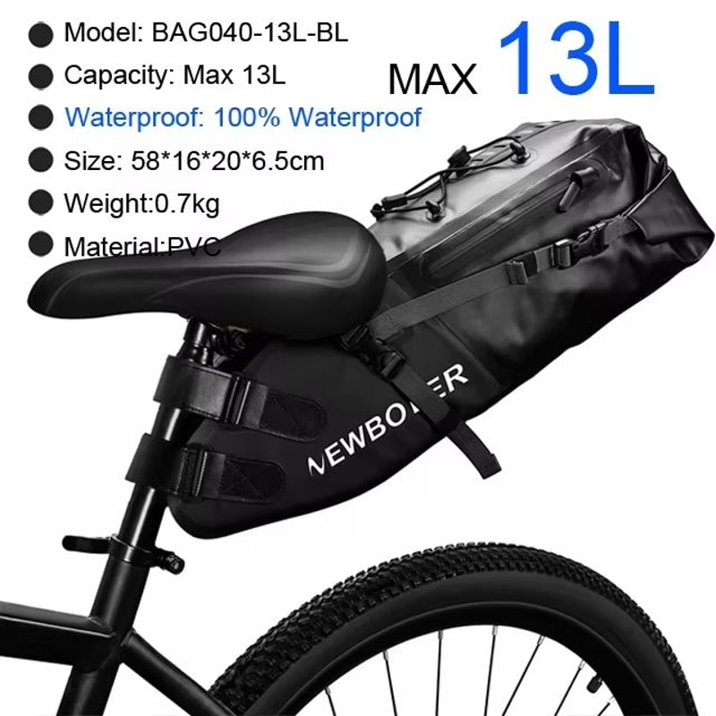NEWBOLER 613L Waterproof Bike Saddle Bag Foldable Rear Seat Pack For MTB Road Bikepacking 8