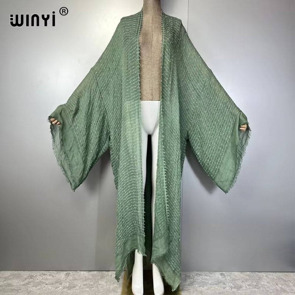 Luxury Sheer Beach Kimono Abaya Maxi Cover Up For Women 10