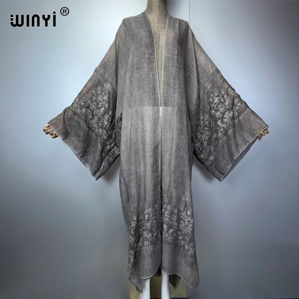 HandDyed Embroidered Beach Kimono Maxi Cover Up 7