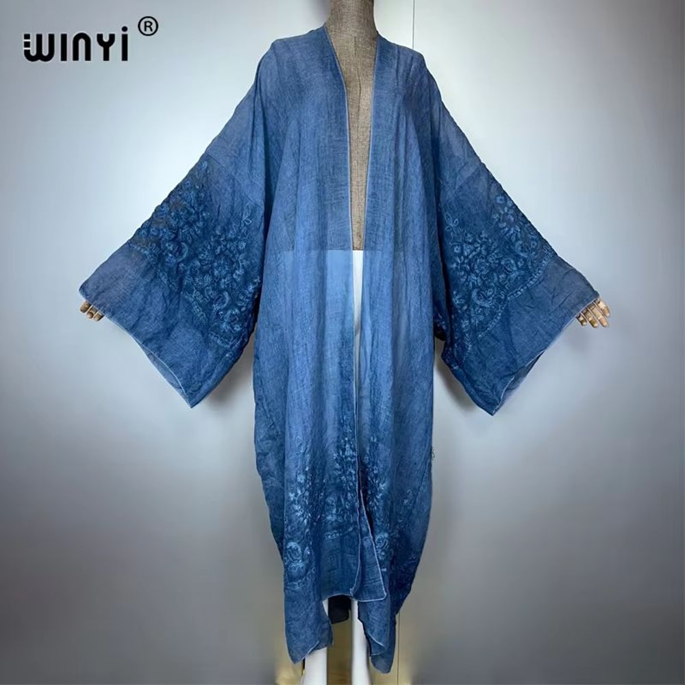 HandDyed Embroidered Beach Kimono Maxi Cover Up 8