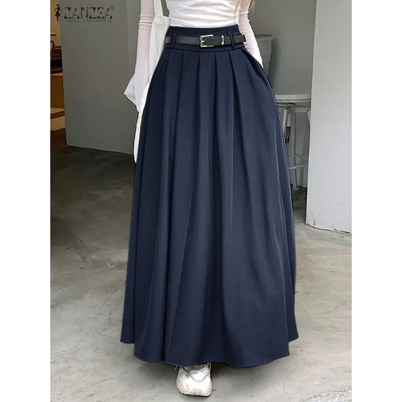 High Waist Pleated Maxi Skirt For Women 14
