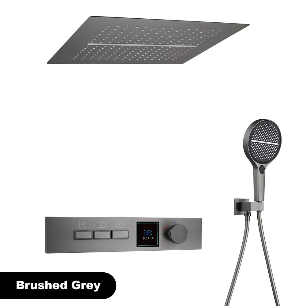 Gunmetal Brass LED Temperature Display Rainfall Waterfall Shower System 9