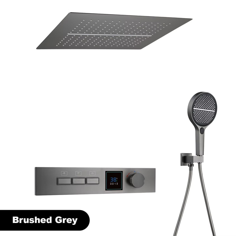 Gunmetal Brass LED Temperature Display Rainfall Waterfall Shower System 9