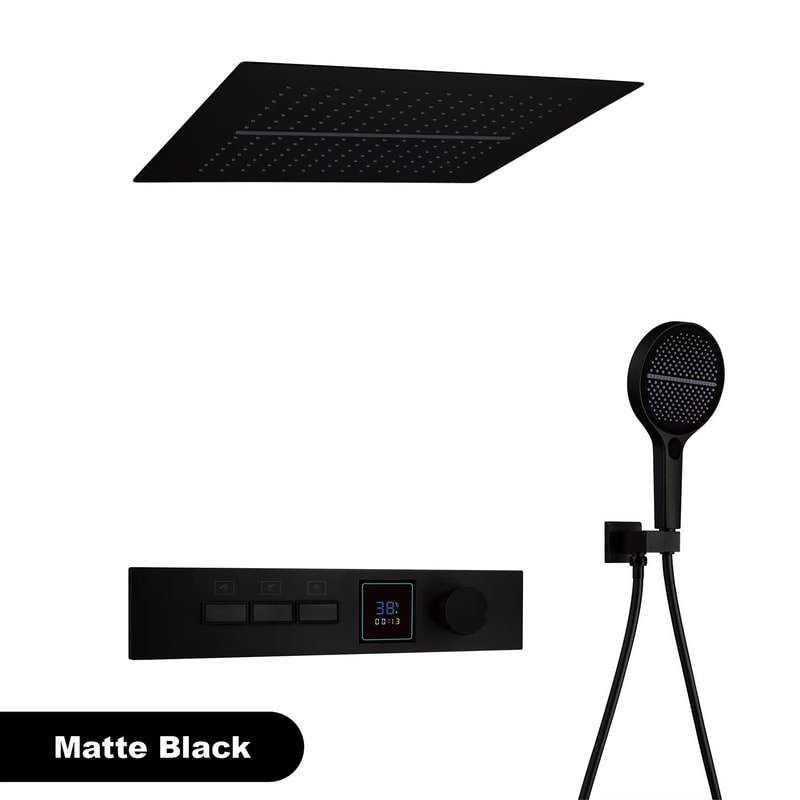 Gunmetal Brass LED Temperature Display Rainfall Waterfall Shower System 7