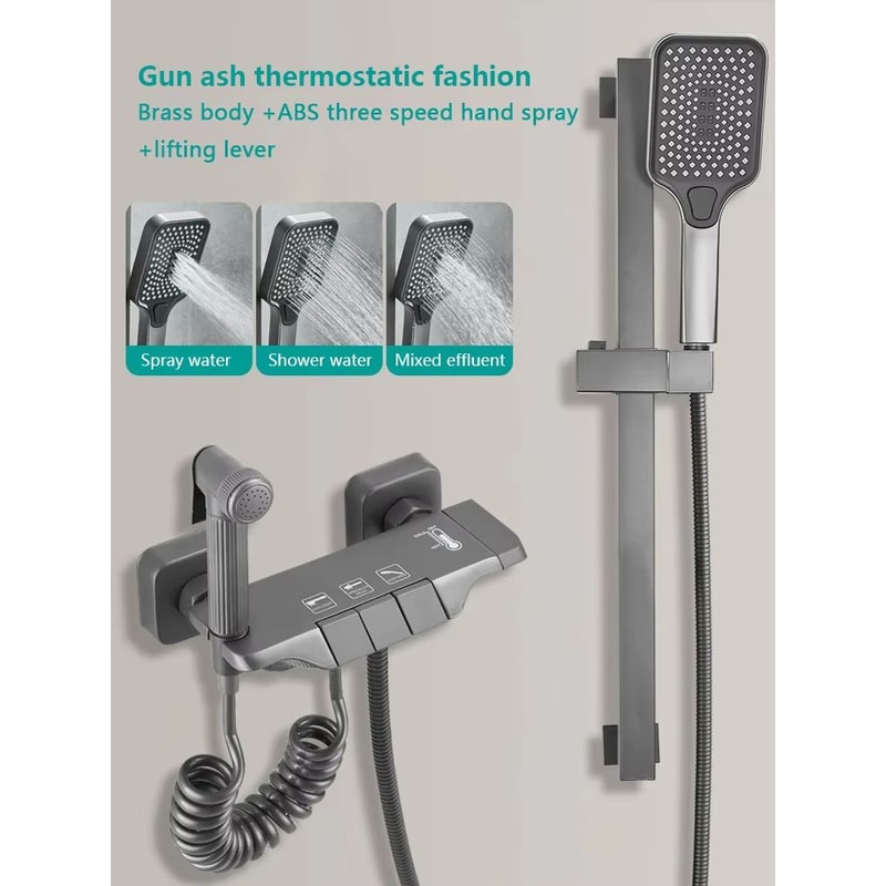 Gun Grey Digital Display Shower System With Piano Key Mixer 9