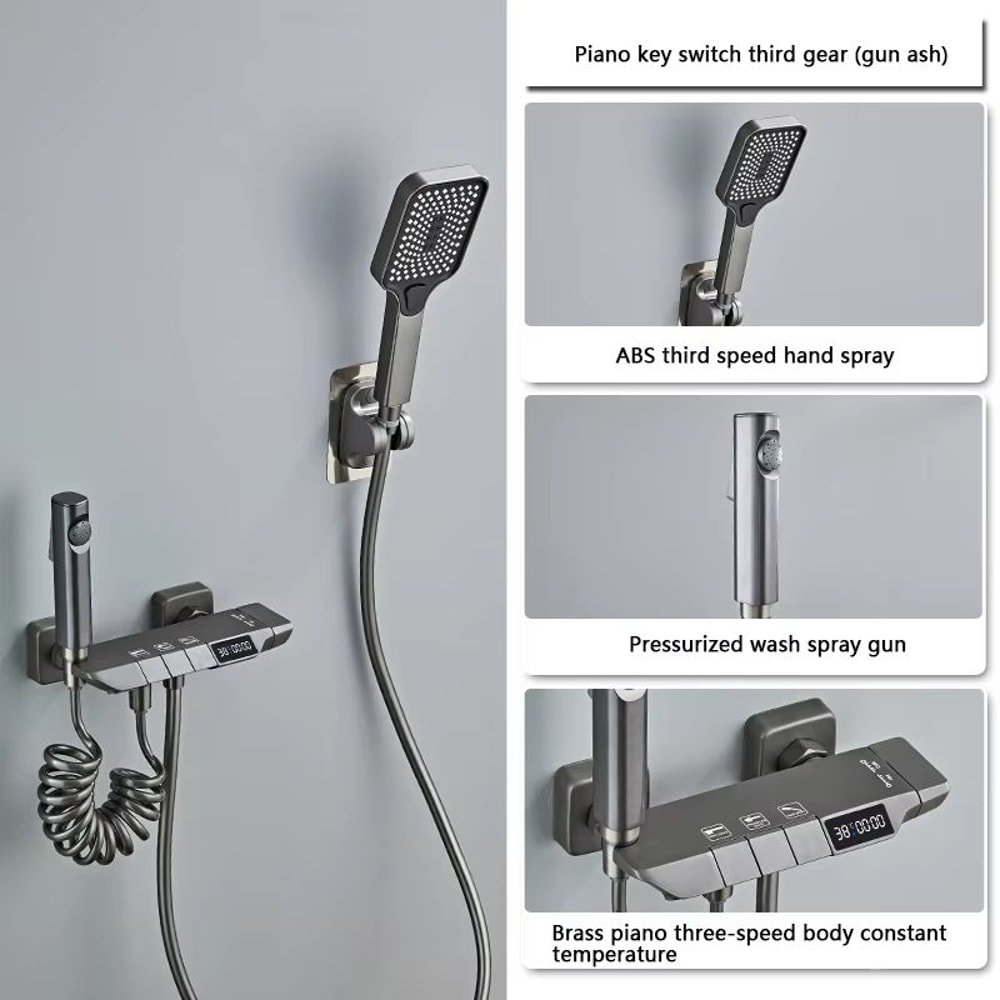 Gun Grey Digital Display Shower System With Piano Key Mixer 10