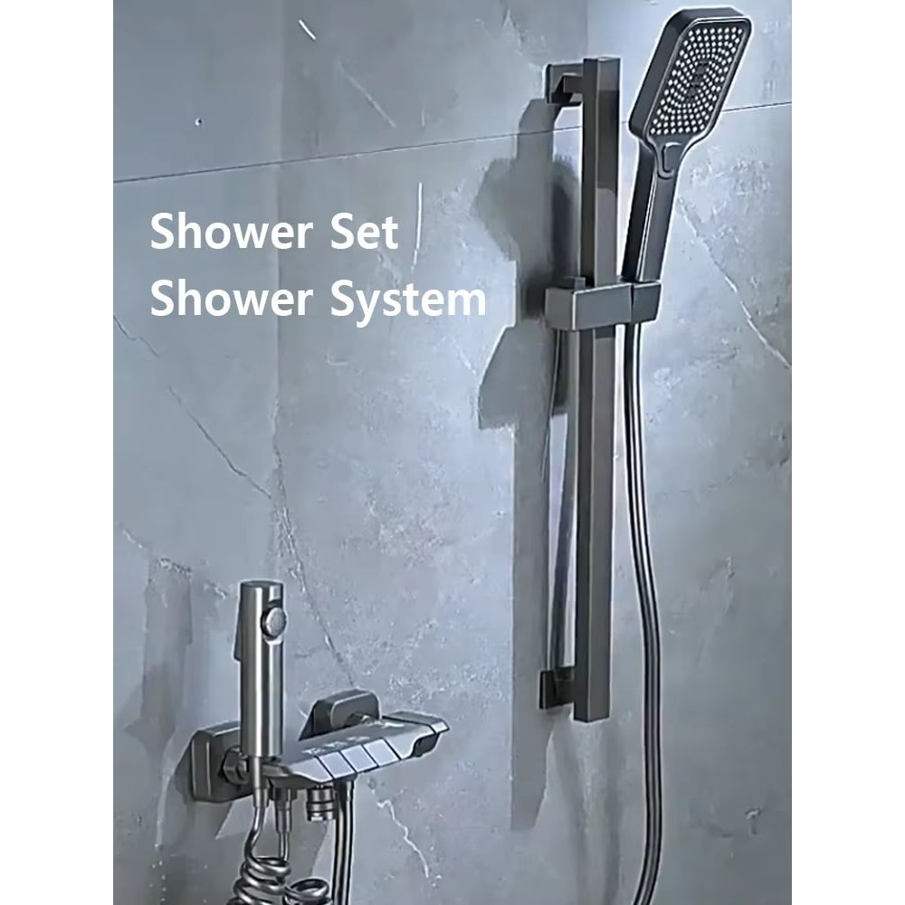 Gun Grey Digital Display Shower System With Piano Key Mixer 4