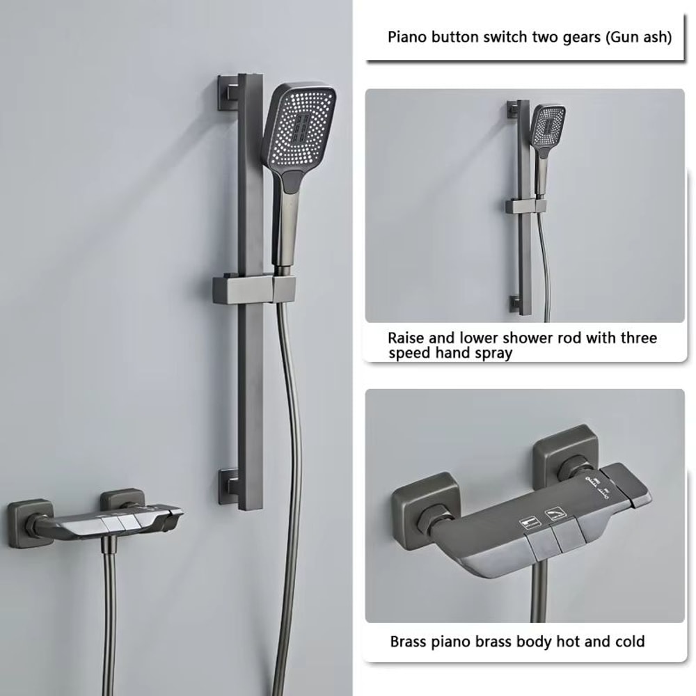 Gun Grey Digital Display Shower System With Piano Key Mixer 7
