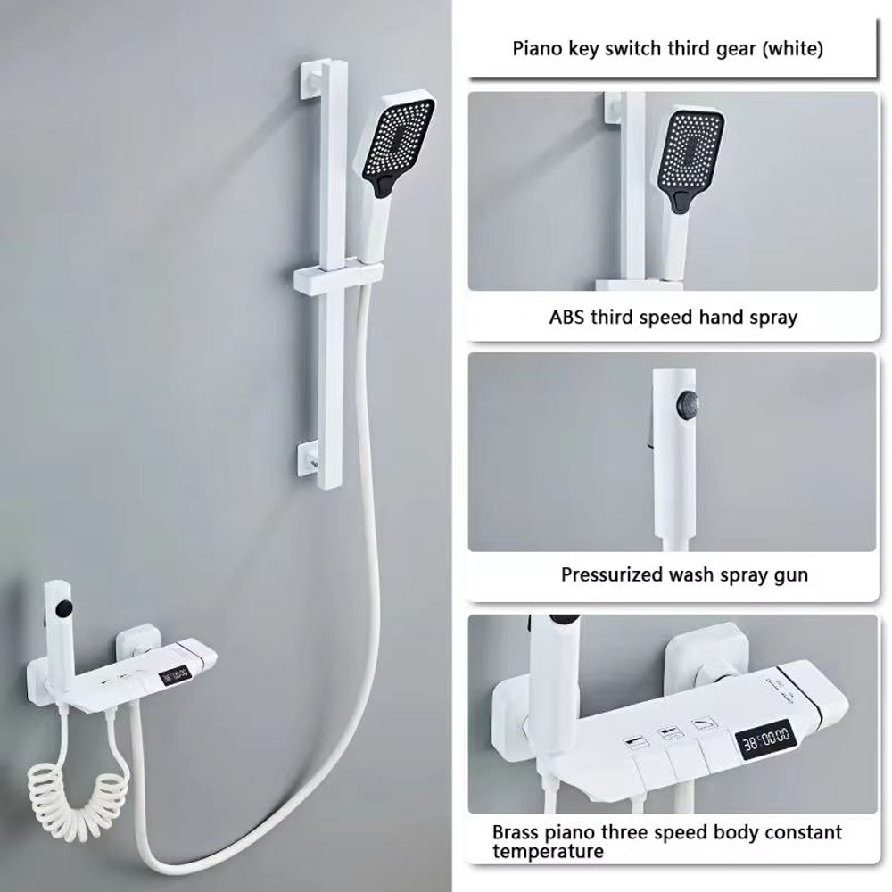 Gun Grey Digital Display Shower System With Piano Key Mixer 17