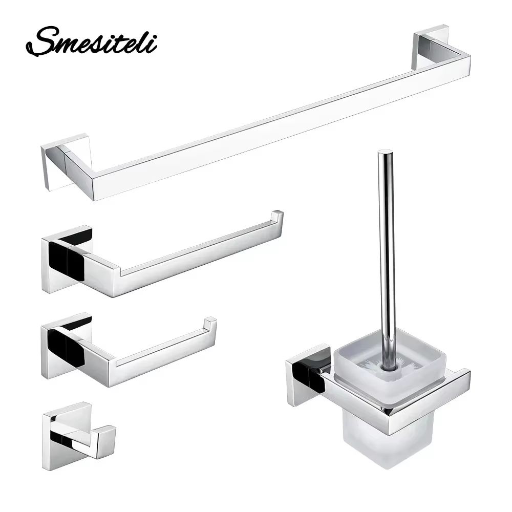 Stainless Steel Bathroom Hardware Set With Toilet Paper Holder And Accessories 0