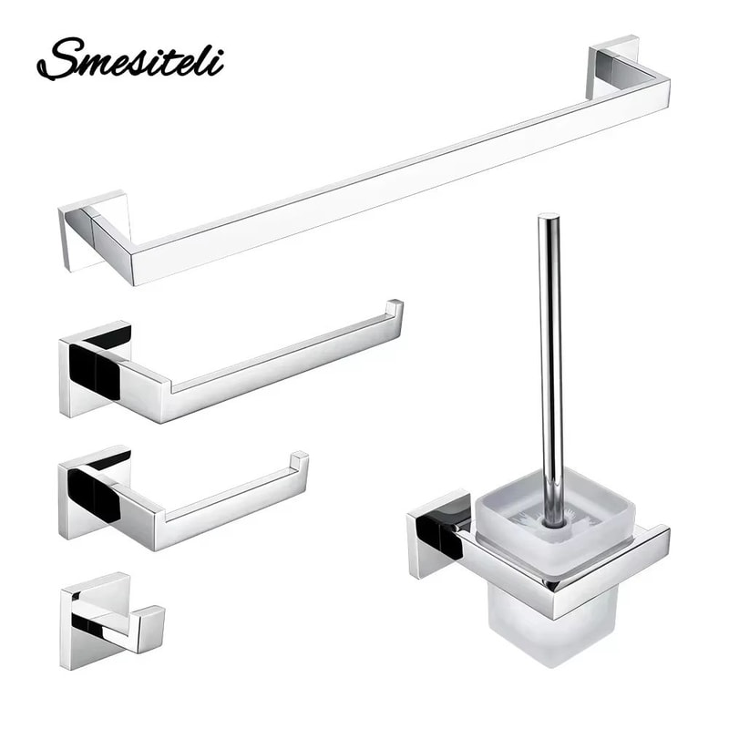 Stainless Steel Bathroom Hardware Set With Toilet Paper Holder And Accessories 0