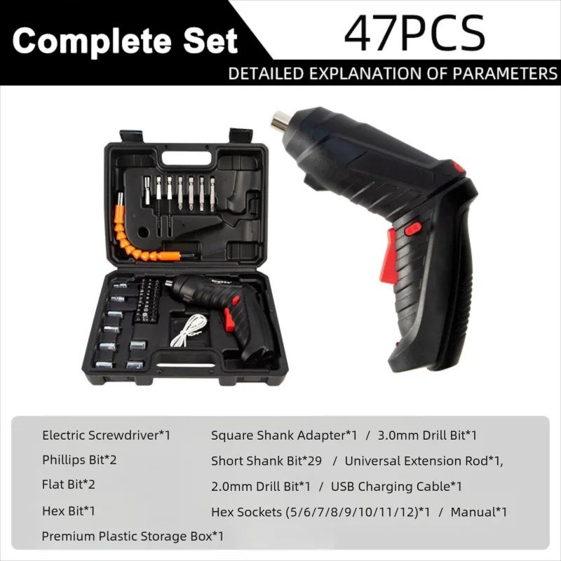 47Piece Cordless Electric Screwdriver Set With Rechargeable Lithium Battery 5