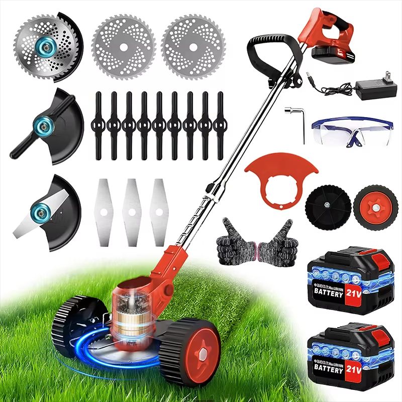 Cordless Riding Reel Lawn Mower And Weed Trimmer With Dual Batteries 7
