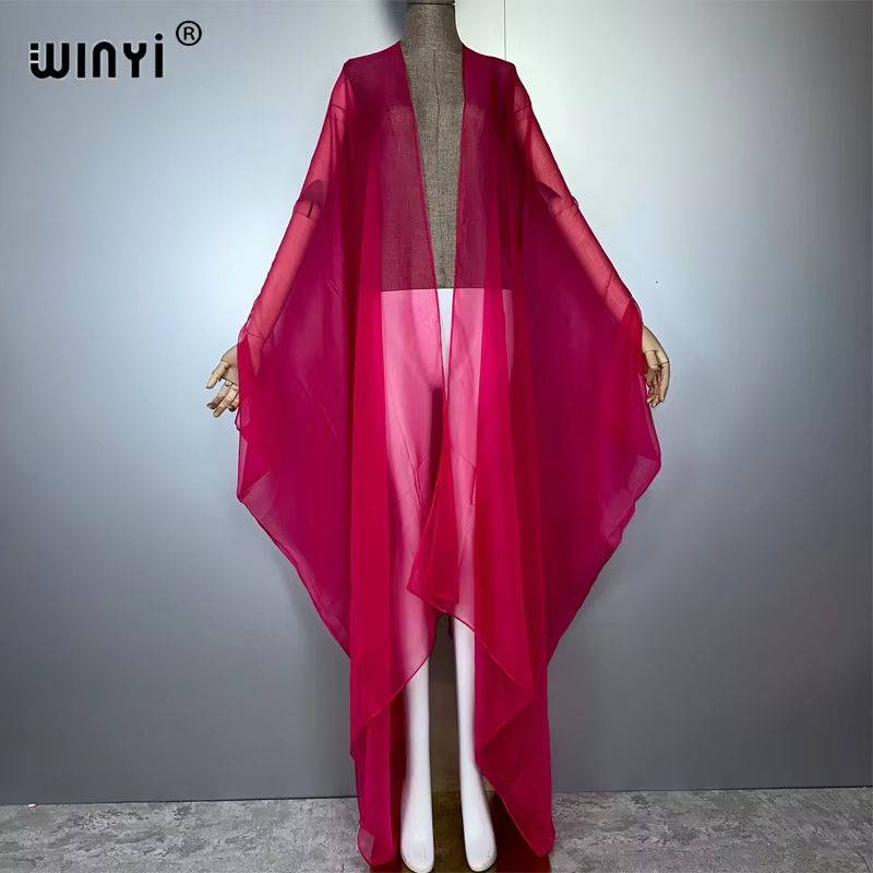 WINYI Monochrome Sheer Kimono Swimsuit Cover Up Dress For Women 9