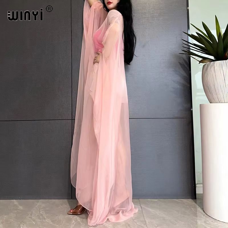 WINYI Monochrome Sheer Kimono Swimsuit Cover Up Dress For Women 3