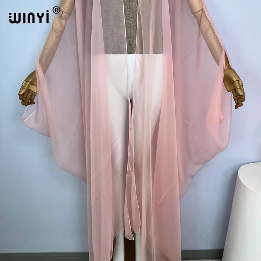 WINYI Monochrome Sheer Kimono Swimsuit Cover Up Dress For Women 4