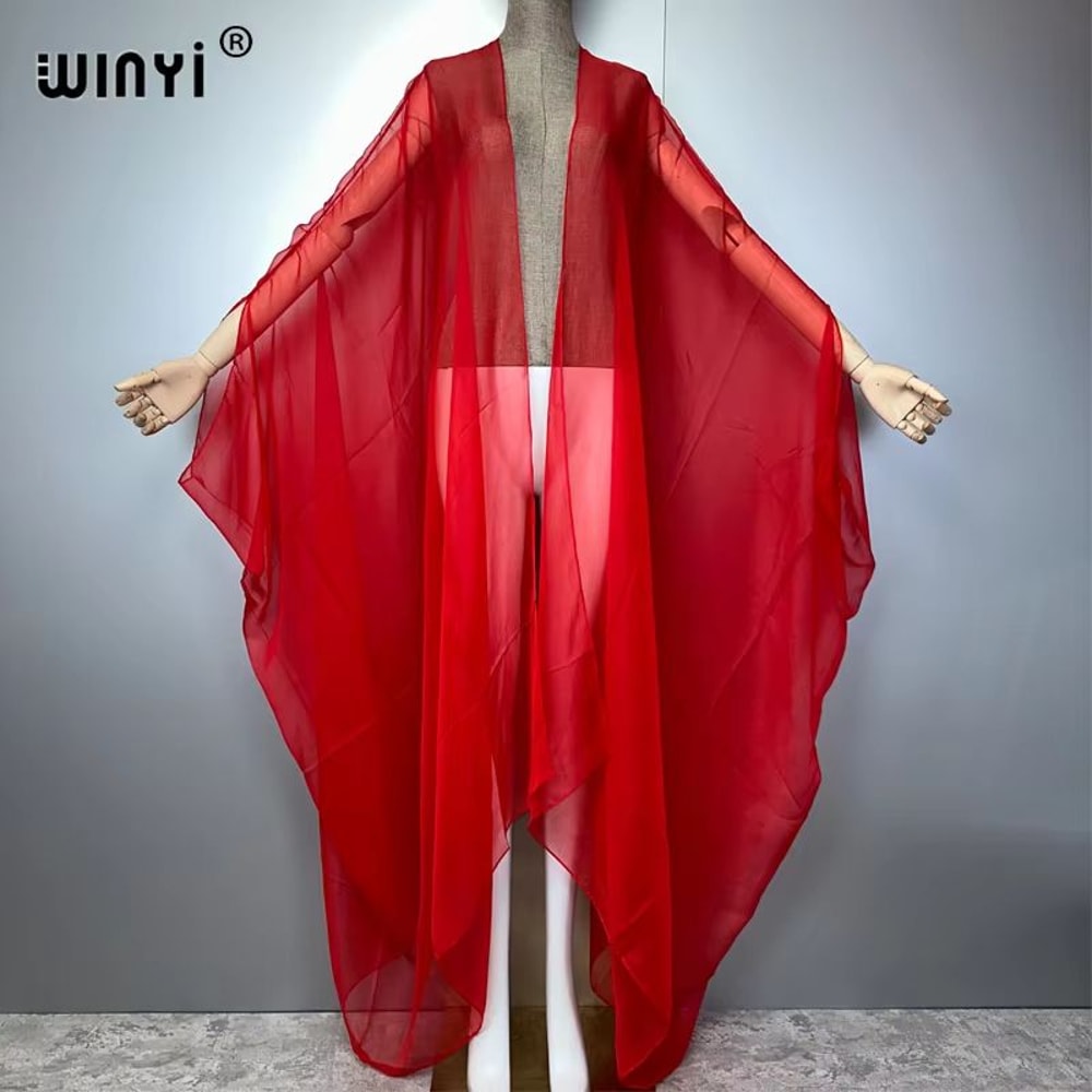 WINYI Monochrome Sheer Kimono Swimsuit Cover Up Dress For Women 5