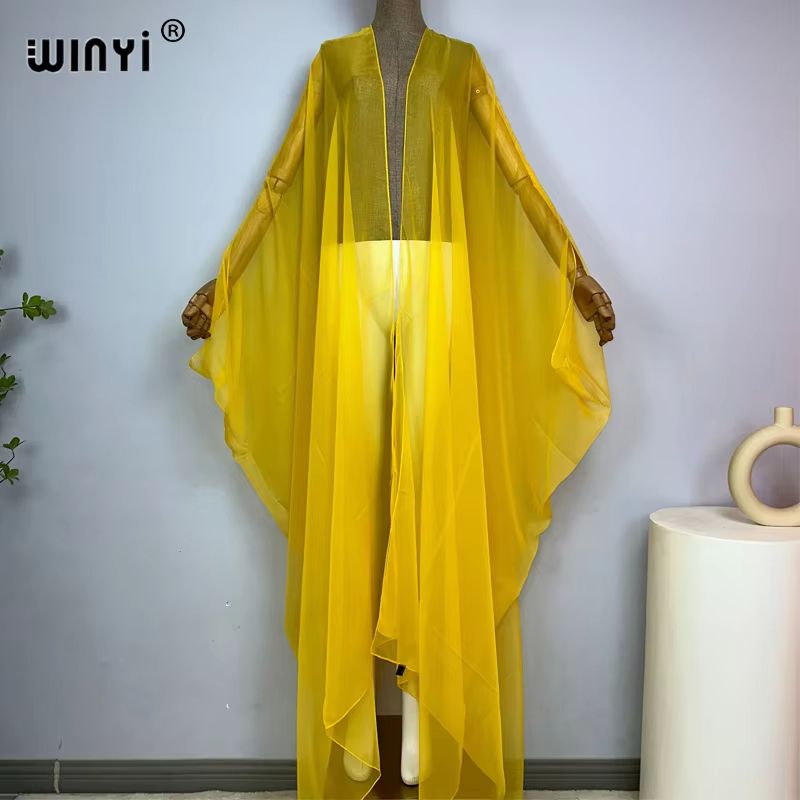 WINYI Monochrome Sheer Kimono Swimsuit Cover Up Dress For Women 6