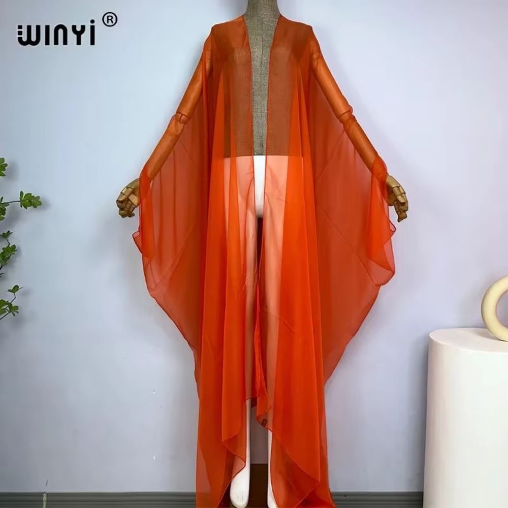 WINYI Monochrome Sheer Kimono Swimsuit Cover Up Dress For Women 8