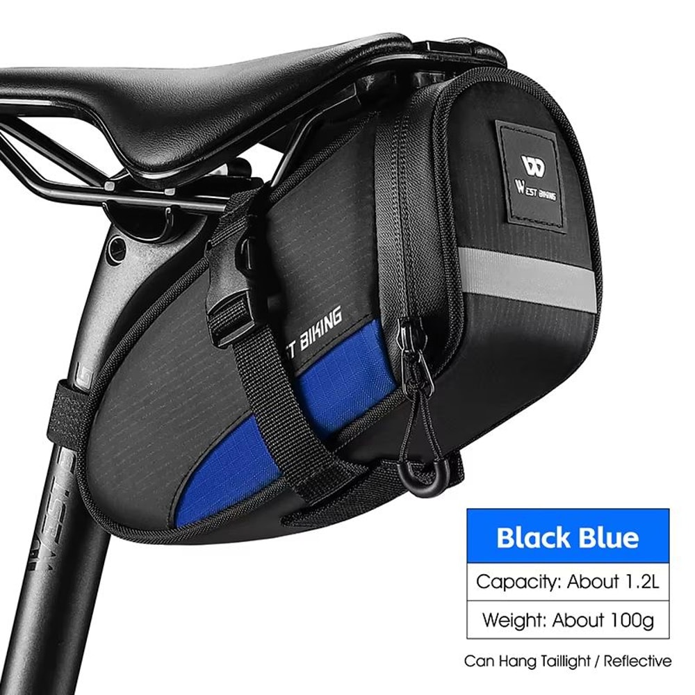 WEST BIKING Reflective Waterproof Bike Saddle Bag 12L Ultralight Tail Bag 10