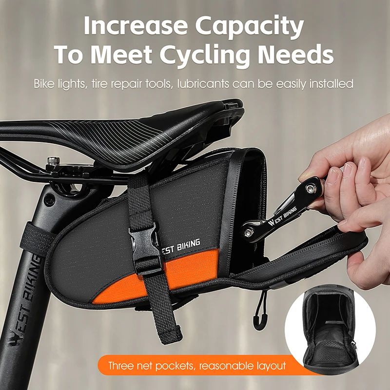 WEST BIKING Reflective Waterproof Bike Saddle Bag 12L Ultralight Tail Bag 2