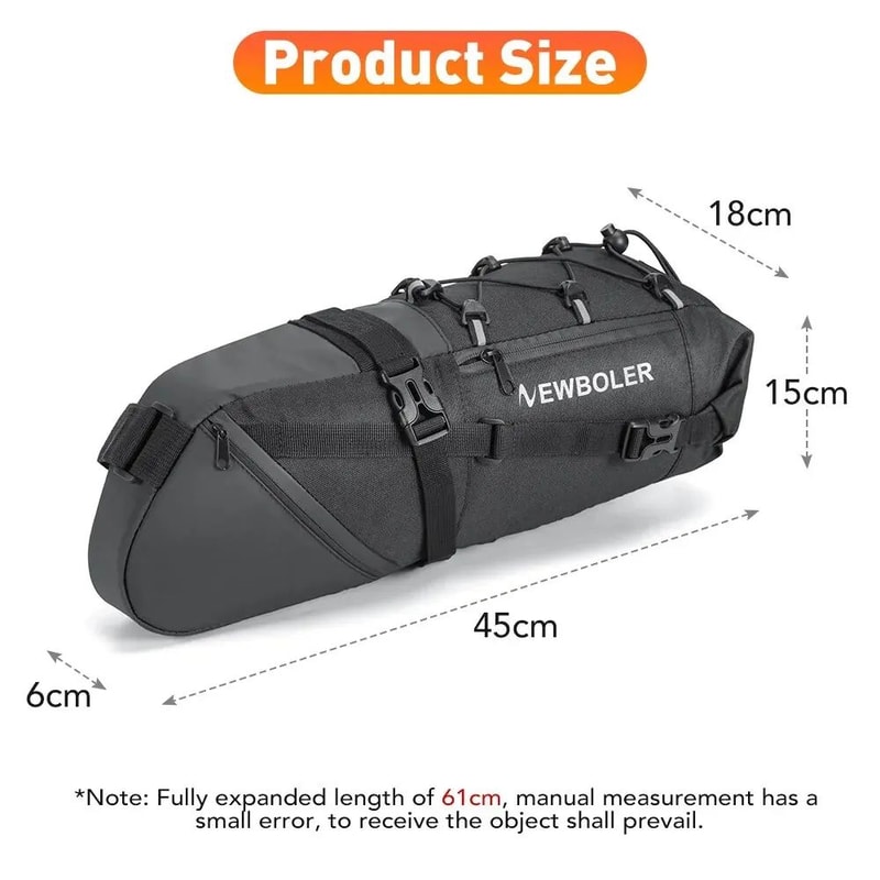 NEWBOLER 10L Waterproof Large Capacity Bicycle Tail Bag Foldable Bikepacking Rear Saddle Bag 1