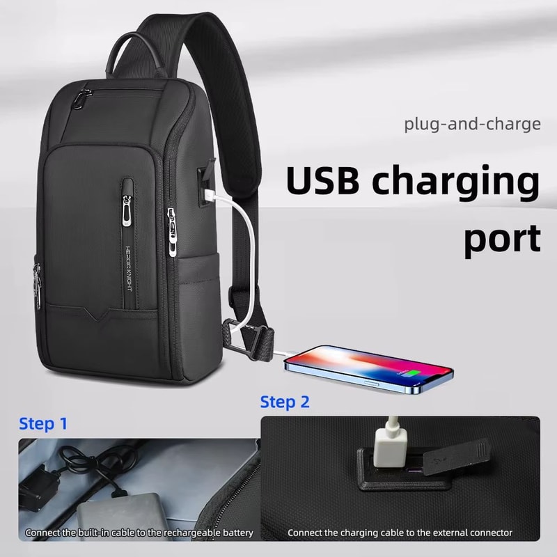 Waterproof AntiTheft Oxford Chest Crossbody Sling Bag With USB Port For Men 5