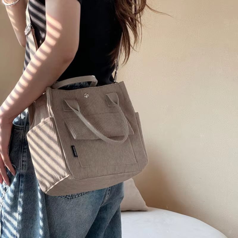 Hand Washable Corduroy Tote Bag With Multiple Pockets Everyday Shoulder And Crossbody 9