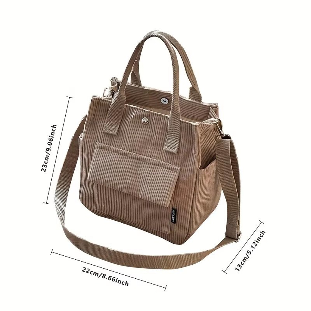 Hand Washable Corduroy Tote Bag With Multiple Pockets Everyday Shoulder And Crossbody 3