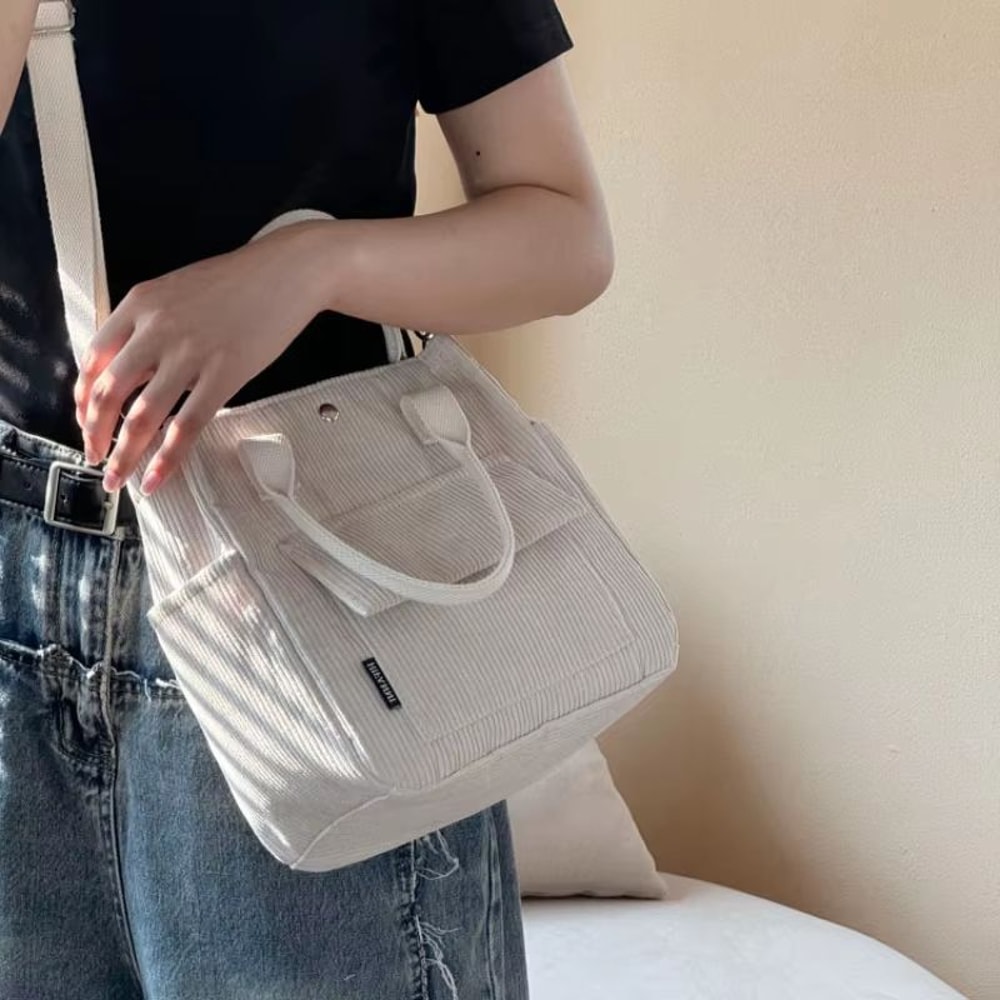 Hand Washable Corduroy Tote Bag With Multiple Pockets Everyday Shoulder And Crossbody 5