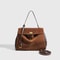 Luxury Suede Leather Messenger Bag With Gold Buckle Soft Genuine Leather Shoulder Tote 5