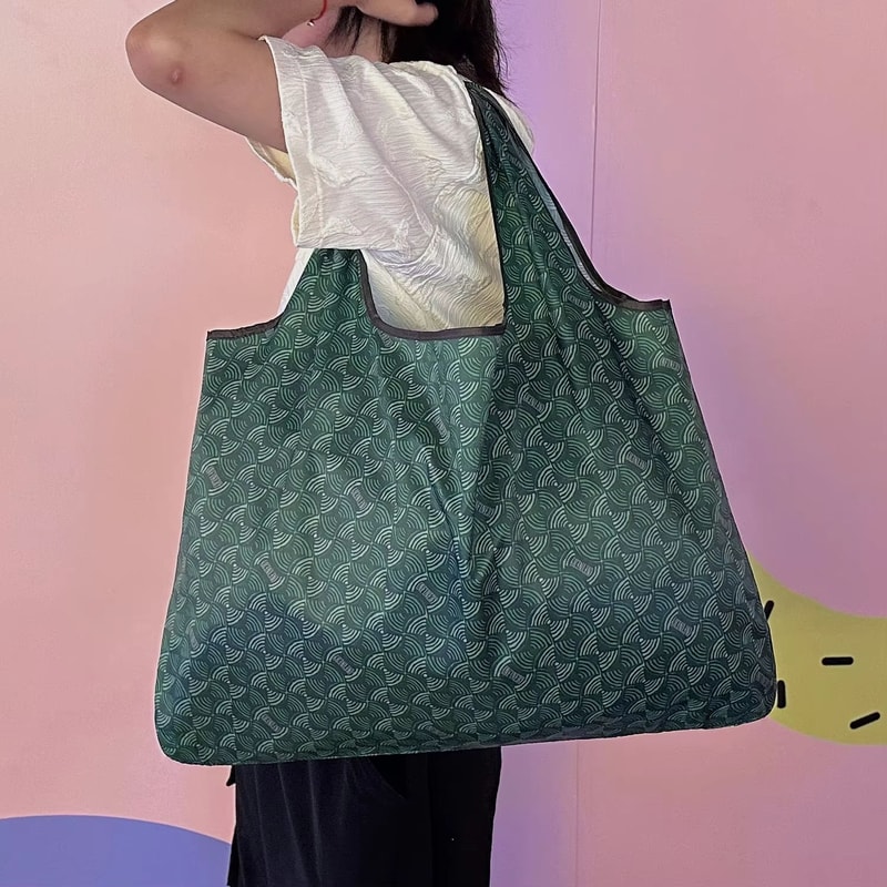 Large Capacity Reusable Shoulder Bag Satchel Lightweight Foldable Travel Shopping Bag With Printed 0