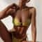 Solid Color PushUp Halter Bikini Set For Women Shiny Swimwear With Bandage Thong Beachwear 2