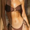 Solid Color PushUp Halter Bikini Set For Women Shiny Swimwear With Bandage Thong Beachwear 4