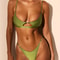 Solid Color PushUp Halter Bikini Set For Women Shiny Swimwear With Bandage Thong Beachwear 23