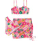 Womens 3Piece Floral Swimsuit Set With PushUp Bra Elastic Briefs And Cover Up Skirt Beachwear 4