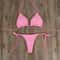 Solid Pink HighLeg Thong Bikini Set For Women Sexy 2Piece Beachwear Swimwear 2