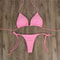 Solid Pink HighLeg Thong Bikini Set For Women Sexy 2Piece Beachwear Swimwear 2